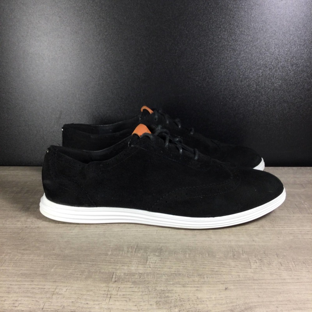 Cole Haan Grand.OS Wingtip Oxfords Black Suede White W05166 Women's Size 8.5